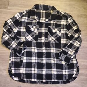 Member's Mark Shacket Women's XL Relaxed Fit Button Front Plaid Black White EUC